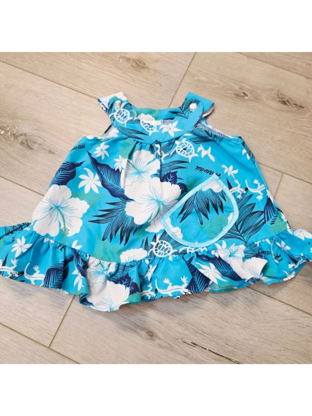 Infant Blue Tropical Floral Baby Girl's 2pc 3M Hawaiian Bubble Shorts Sun Tank